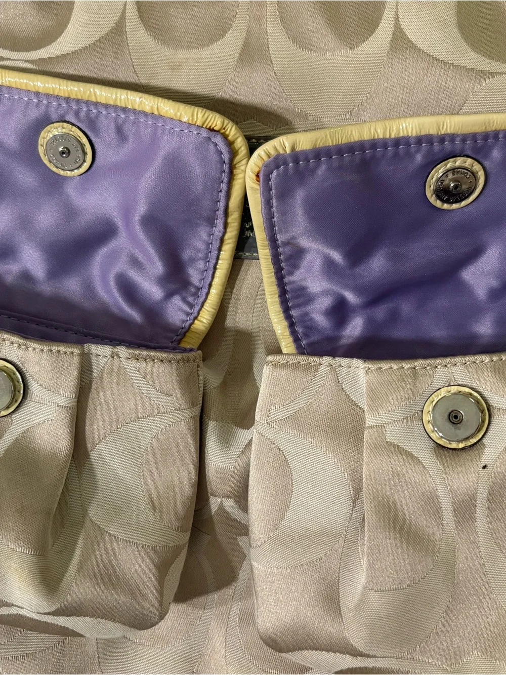Coach Beige Signature Hobo with Yellow Trim